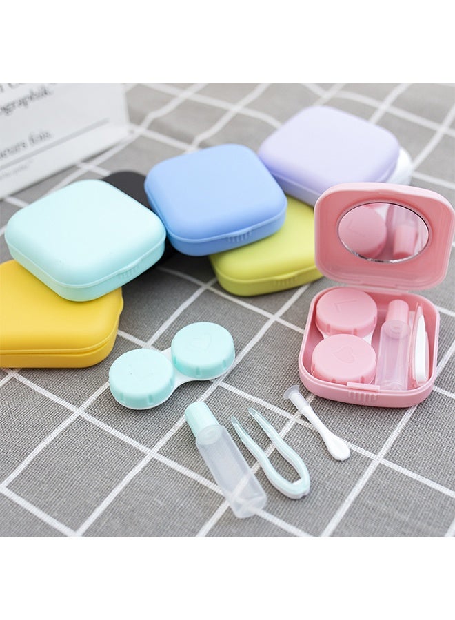 مجموعة مكونة من 4 حافظات عدسات لاصقة ملونة مع مرآة، متينة، مضغوطة، محمولة، مجموعة تخزين للنقع (الألوان عشوائية) - Image 3